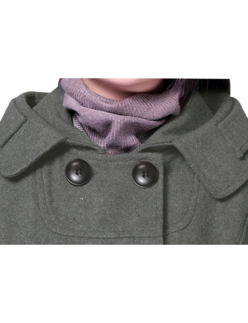 Tanming Women's Warm Double Breasted Wool Pea Coat Trench Coat Jacket with Hood (Grey-XXL) - Image 5